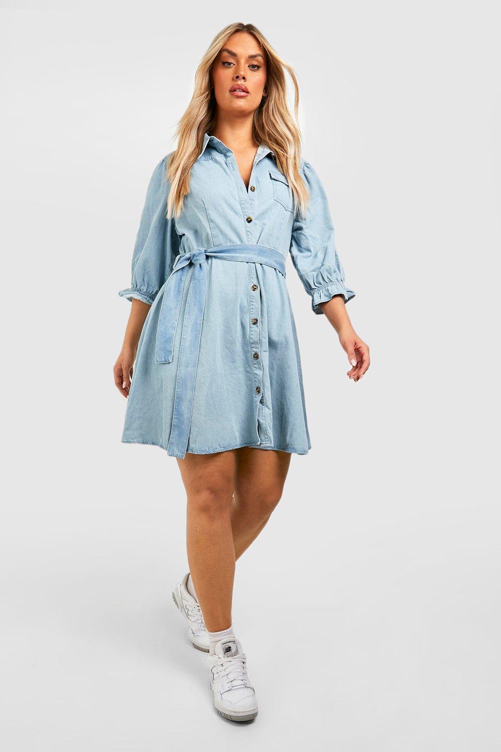 Denim shirt dress with best sale tie belt